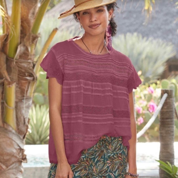 Sundance Aria blouse lace embroidery ruffles Color: HIBISCUS pink purple size XS - Picture 1 of 11